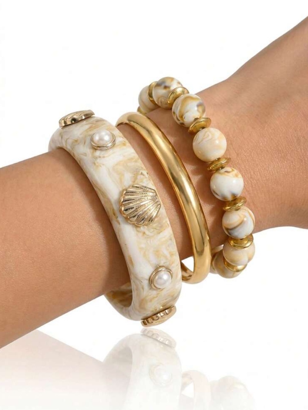 Boho Coastal Bracelet Stack Set – 3 Piece Resin & Beaded Bracelet Set